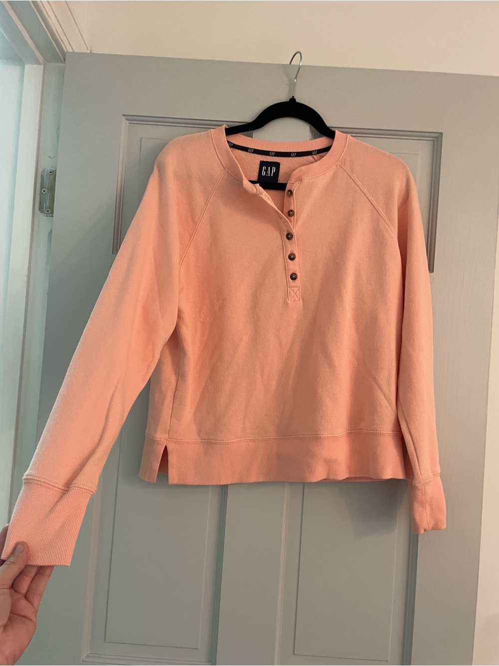 GAP Peach Button-Front Henley Sweatshirt